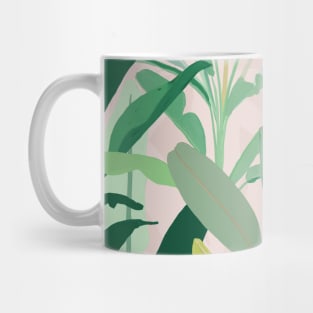 Tropical Green Banana Leaves Pink Pattern Mug